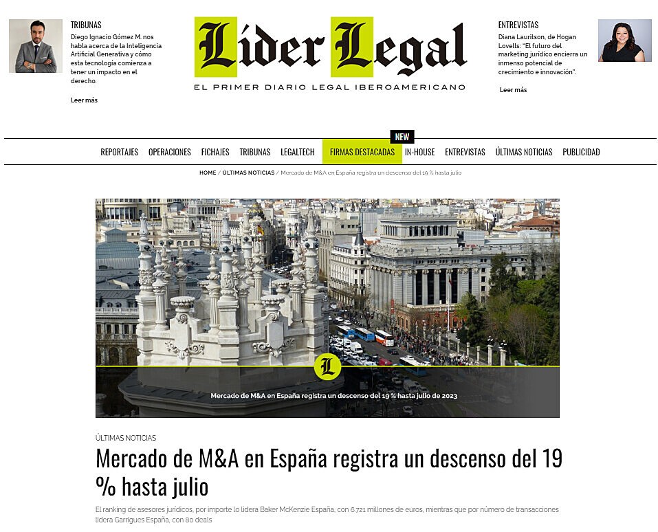 Mercado de M&A en Espaa registra un descenso del 19 % hasta julio